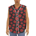 Black And Red Lips Pattern Print Sleeveless Baseball Jersey