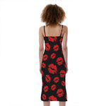 Black And Red Lips Pattern Print Slim Fit Midi Cami Dress