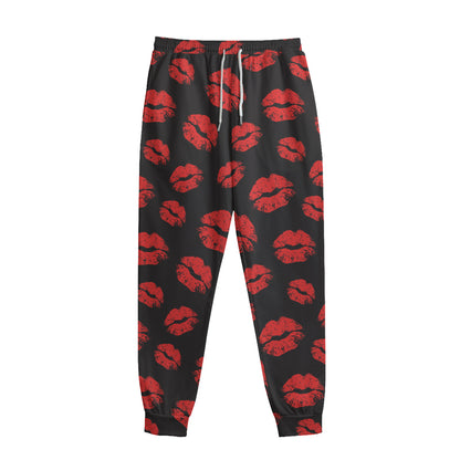 Black And Red Lips Pattern Print Sweatpants