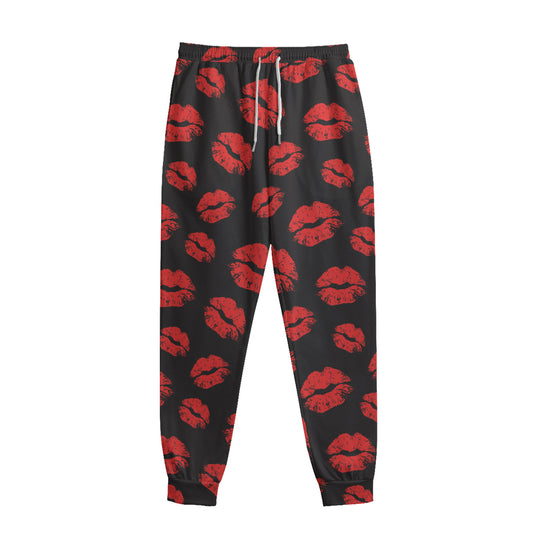 Black And Red Lips Pattern Print Sweatpants