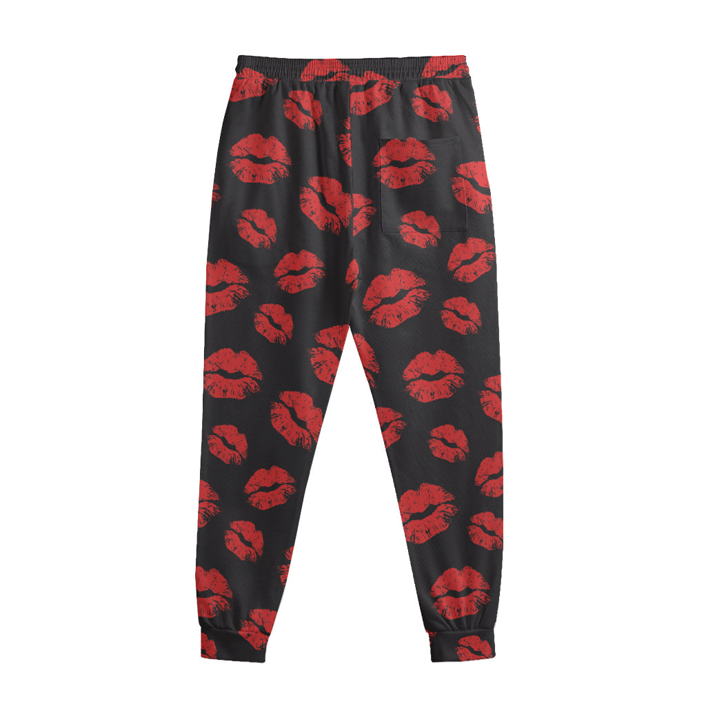 Black And Red Lips Pattern Print Sweatpants