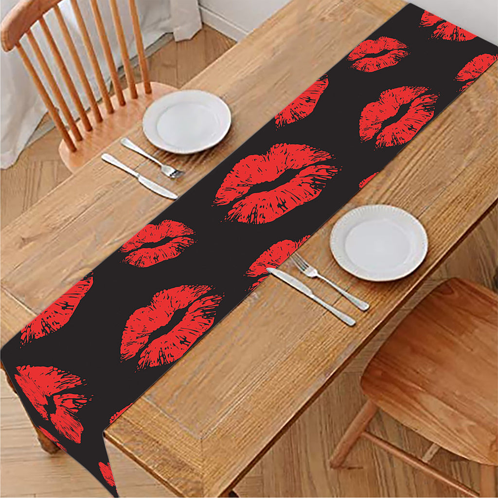 Black And Red Lips Pattern Print Table Runner