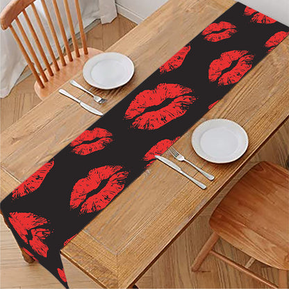 Black And Red Lips Pattern Print Table Runner