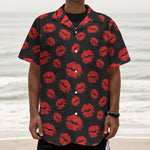 Black And Red Lips Pattern Print Textured Short Sleeve Shirt