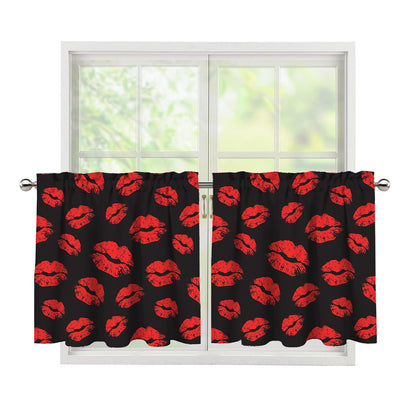 Black And Red Lips Pattern Print Tier Curtains