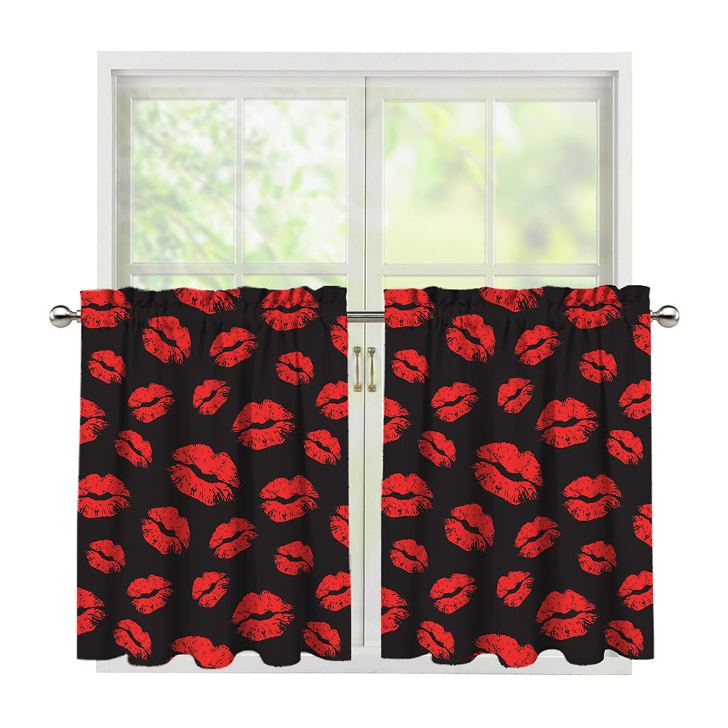 Black And Red Lips Pattern Print Tier Curtains