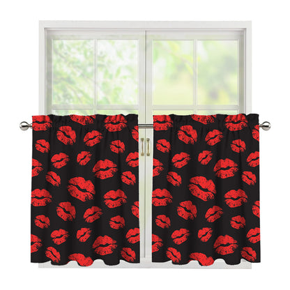 Black And Red Lips Pattern Print Tier Curtains