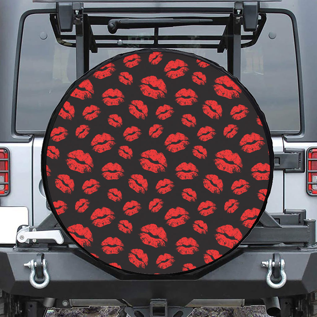 Black And Red Lips Pattern Print Tire Cover