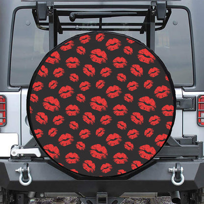 Black And Red Lips Pattern Print Tire Cover