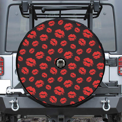 Black And Red Lips Pattern Print Tire Cover With Camera Hole