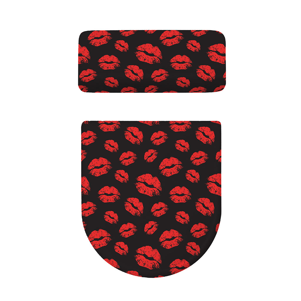Black And Red Lips Pattern Print Toilet Lid And Tank Cover Set