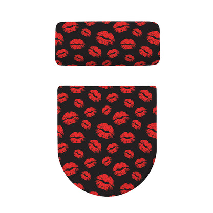 Black And Red Lips Pattern Print Toilet Lid And Tank Cover Set