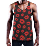 Black And Red Lips Pattern Print Training Tank Top