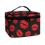 Black And Red Lips Pattern Print Travel Makeup Bag
