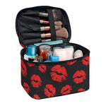 Black And Red Lips Pattern Print Travel Makeup Bag