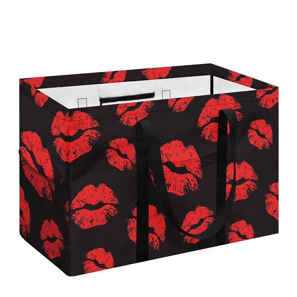 Black And Red Lips Pattern Print Utility Tote Bag