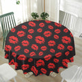 Black And Red Lips Pattern Print Waterproof Round Tablecloth