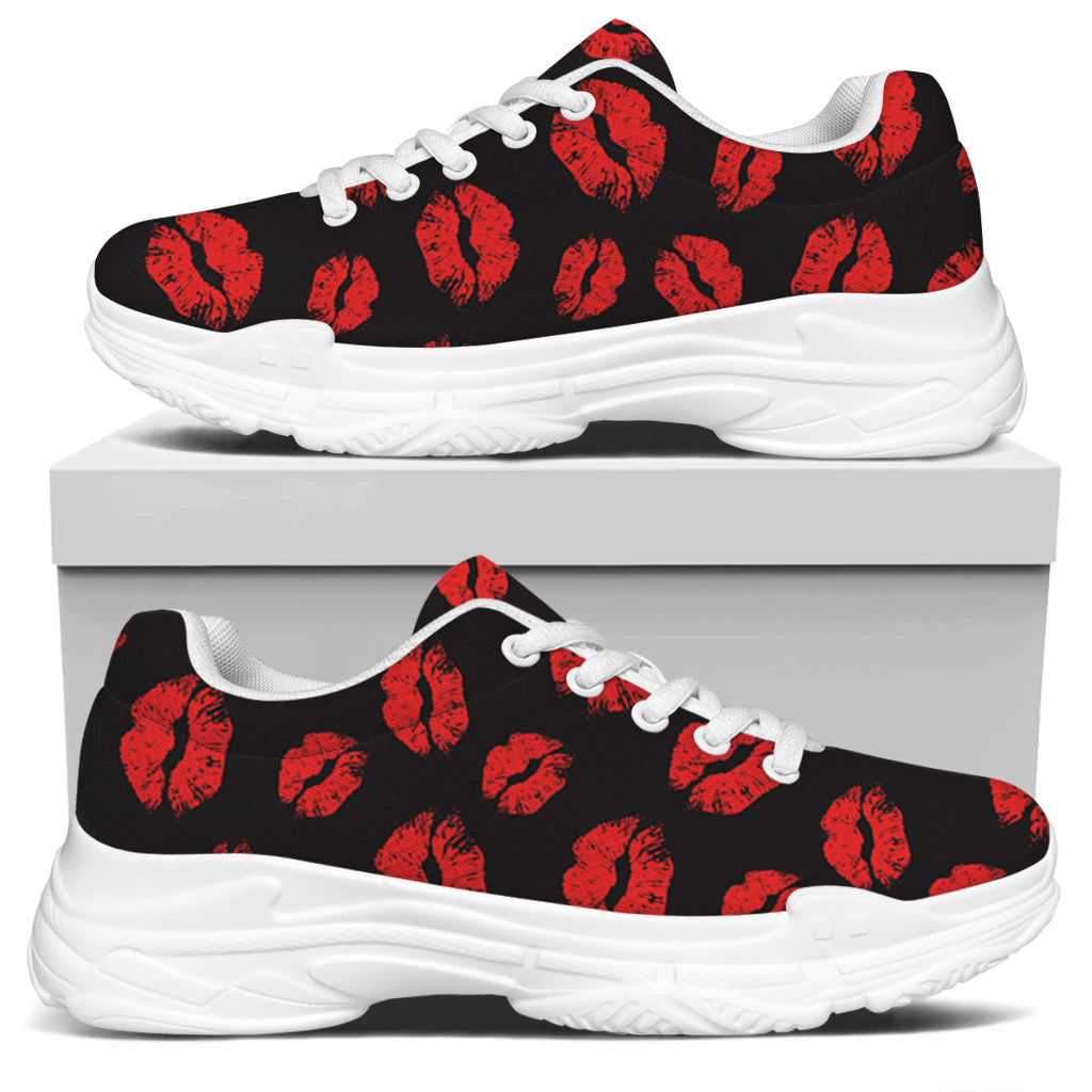 Black And Red Lips Pattern Print White Chunky Shoes