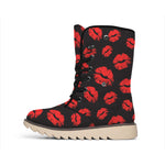 Black And Red Lips Pattern Print Winter Boots