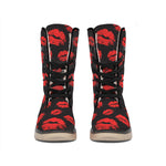 Black And Red Lips Pattern Print Winter Boots