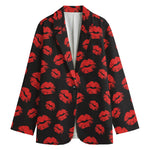 Black And Red Lips Pattern Print Women's Blazer