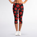 Black And Red Lips Pattern Print Women's Capri Leggings