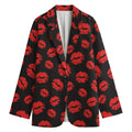Black And Red Lips Pattern Print Women's Cotton Blazer