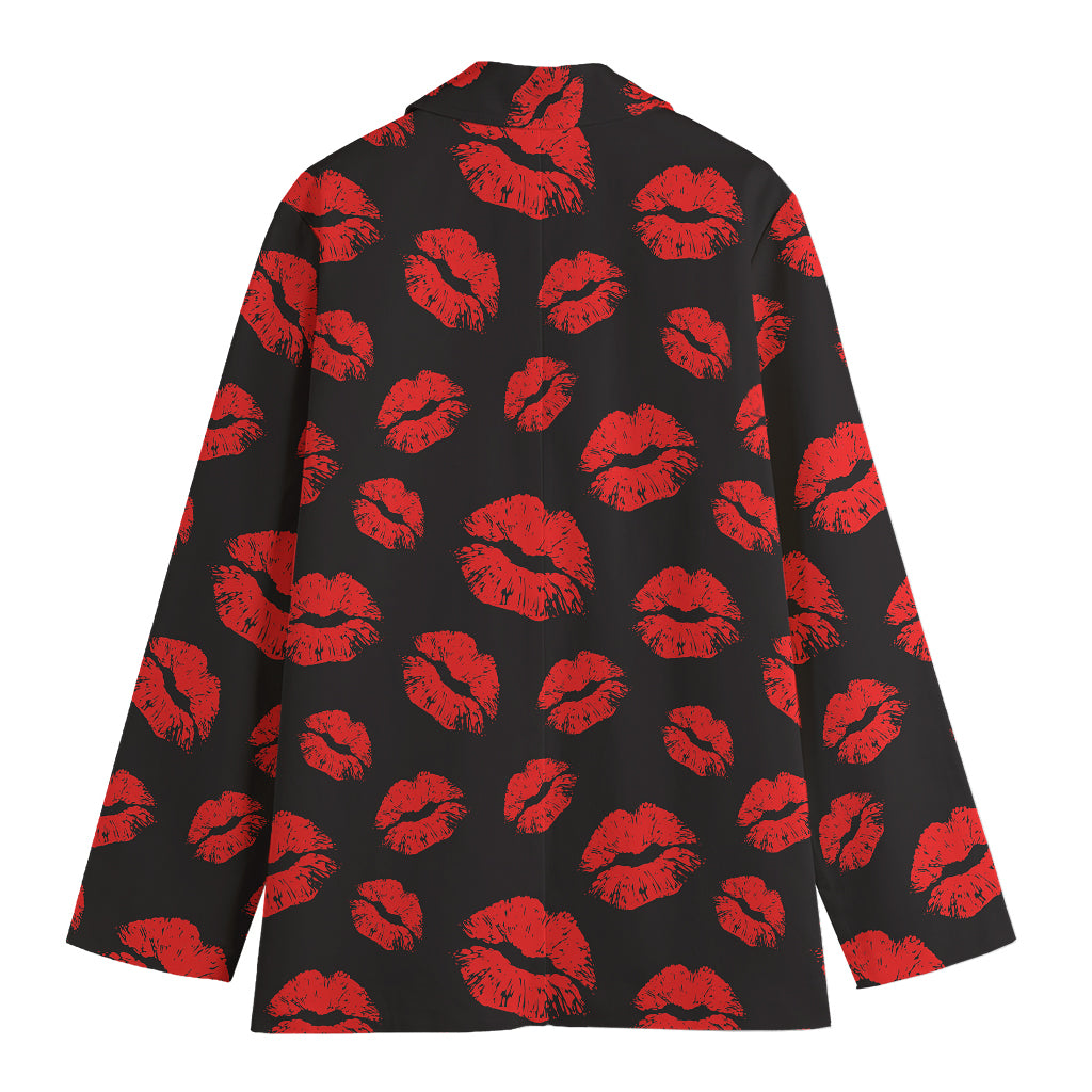 Black And Red Lips Pattern Print Women's Cotton Blazer