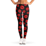 Black And Red Lips Pattern Print Women's Leggings