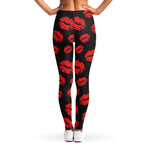 Black And Red Lips Pattern Print Women's Leggings