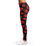 Black And Red Lips Pattern Print Women's Leggings