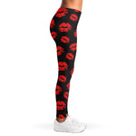 Black And Red Lips Pattern Print Women's Leggings