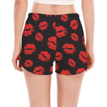 Black And Red Lips Pattern Print Women's Split Running Shorts