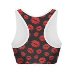 Black And Red Lips Pattern Print Women's Sports Bra