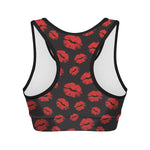 Black And Red Lips Pattern Print Women's Sports Bra