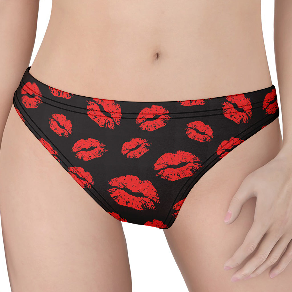 Black And Red Lips Pattern Print Women's Thong