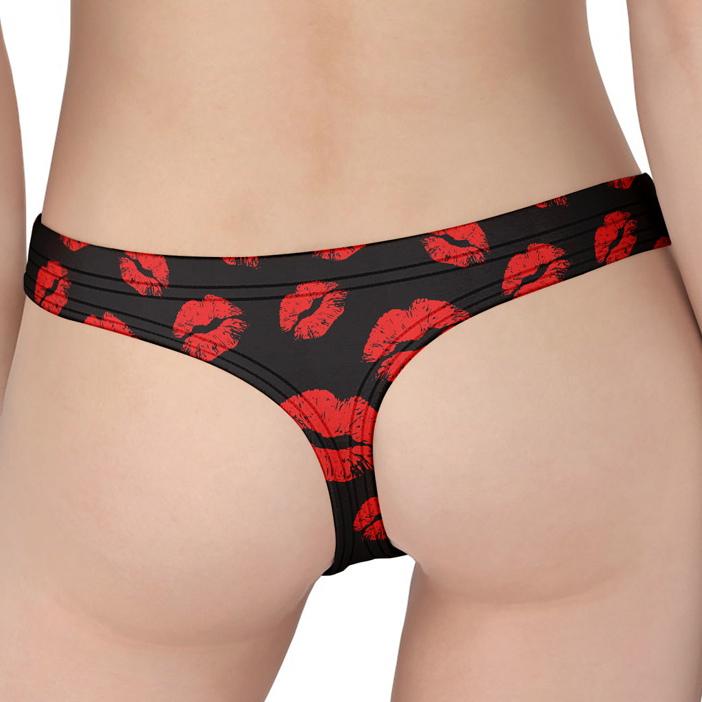 Black And Red Lips Pattern Print Women's Thong