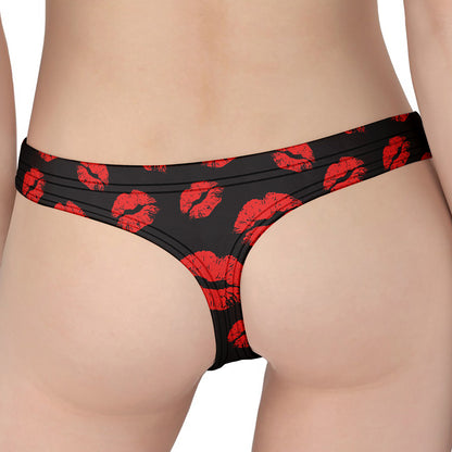 Black And Red Lips Pattern Print Women's Thong