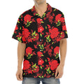 Black And Red Roses Floral Print Aloha Shirt