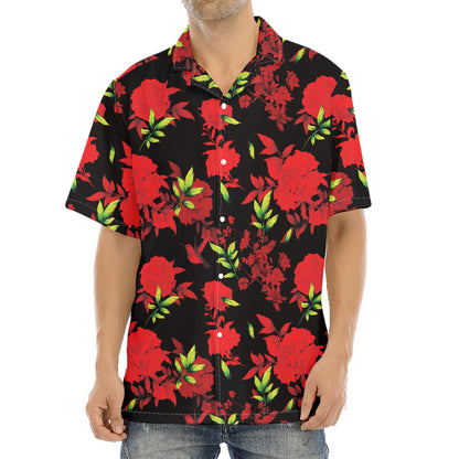 Black And Red Roses Floral Print Aloha Shirt