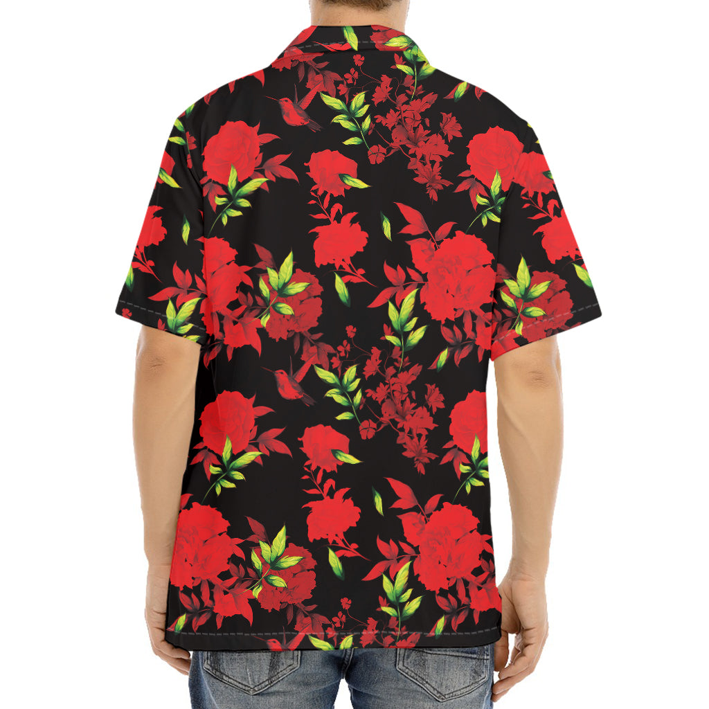 Black And Red Roses Floral Print Aloha Shirt