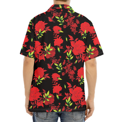 Black And Red Roses Floral Print Aloha Shirt