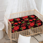 Black And Red Roses Floral Print Baby Crib Sheet