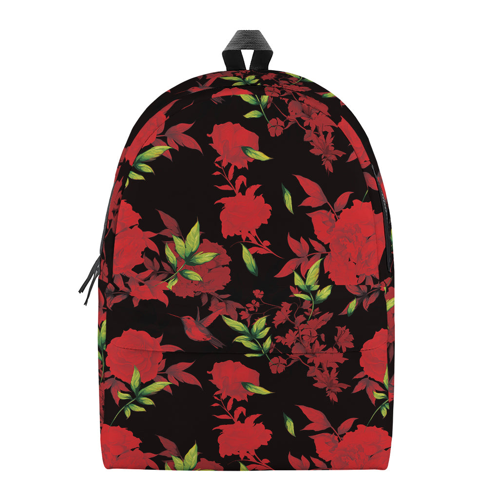 Black And Red Roses Floral Print Backpack