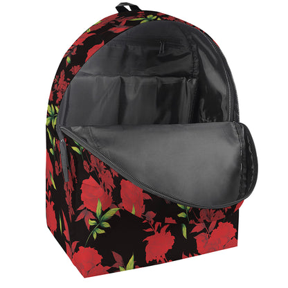 Black And Red Roses Floral Print Backpack