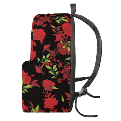 Black And Red Roses Floral Print Backpack
