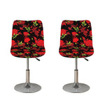Black And Red Roses Floral Print Bar Stool Covers