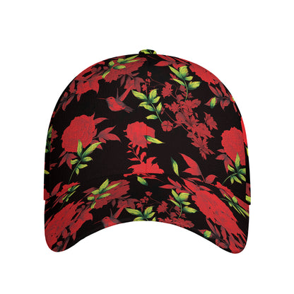 Black And Red Roses Floral Print Baseball Cap