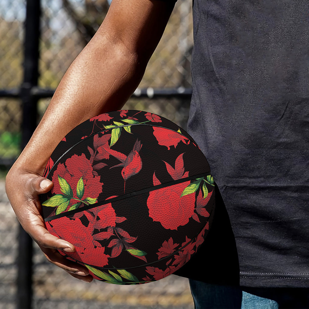 Black And Red Roses Floral Print Basketball