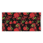 Black And Red Roses Floral Print Beach Towel